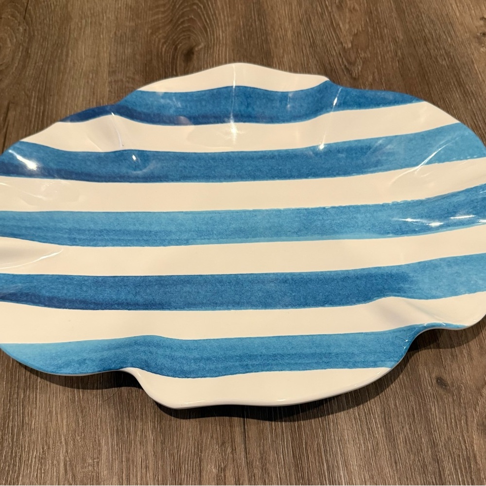 Super Cute Blue & White Striped Wavy Platter and Serving Bowl- NWT - Picture 2 of 5